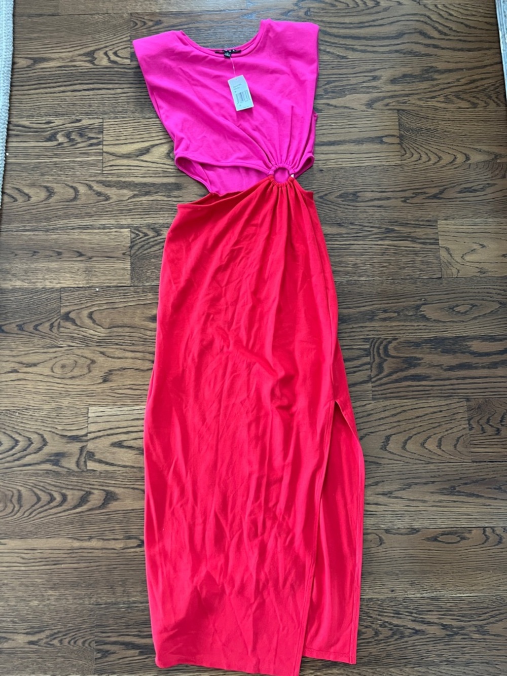 Two-Tone Cutout Maxi Dress in Hot Pink and Red